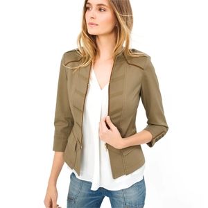 White House Black Market Military Zippered Crop Jacket Size 2